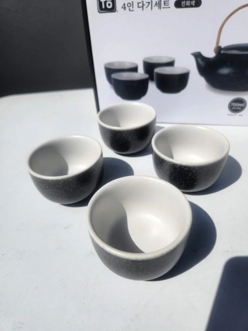 New Chinese Teapot Set Gray Speckled  Tea Cups Strainer Tea Pot